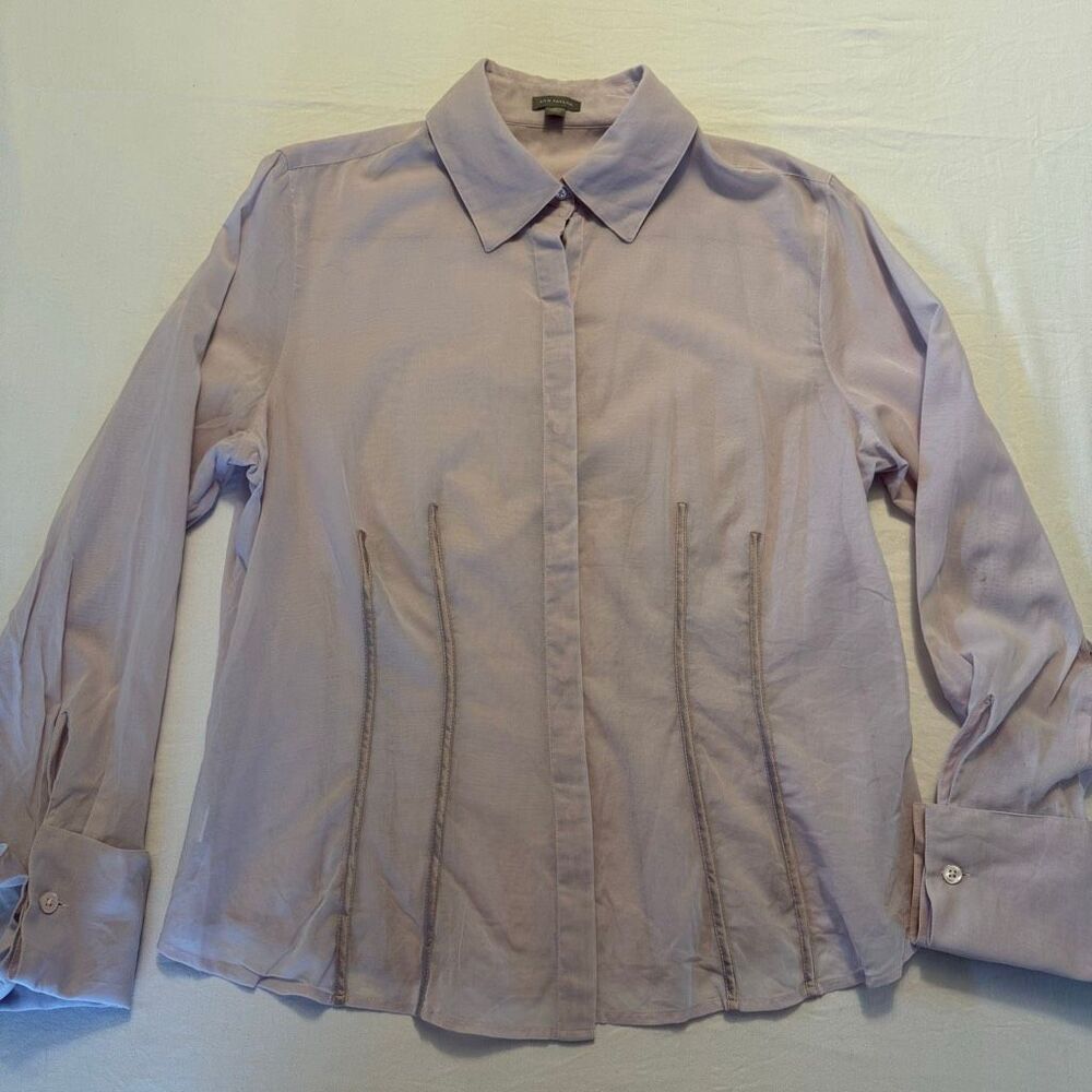 Ann Taylor Lilac Cotton Voile Blouse | Satin Ribbon Detail | Tailored Fit XL